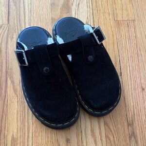 Dr. Martens 6 Zebzag Black Suede Sllingback Clog Mules faux shearling great cond
